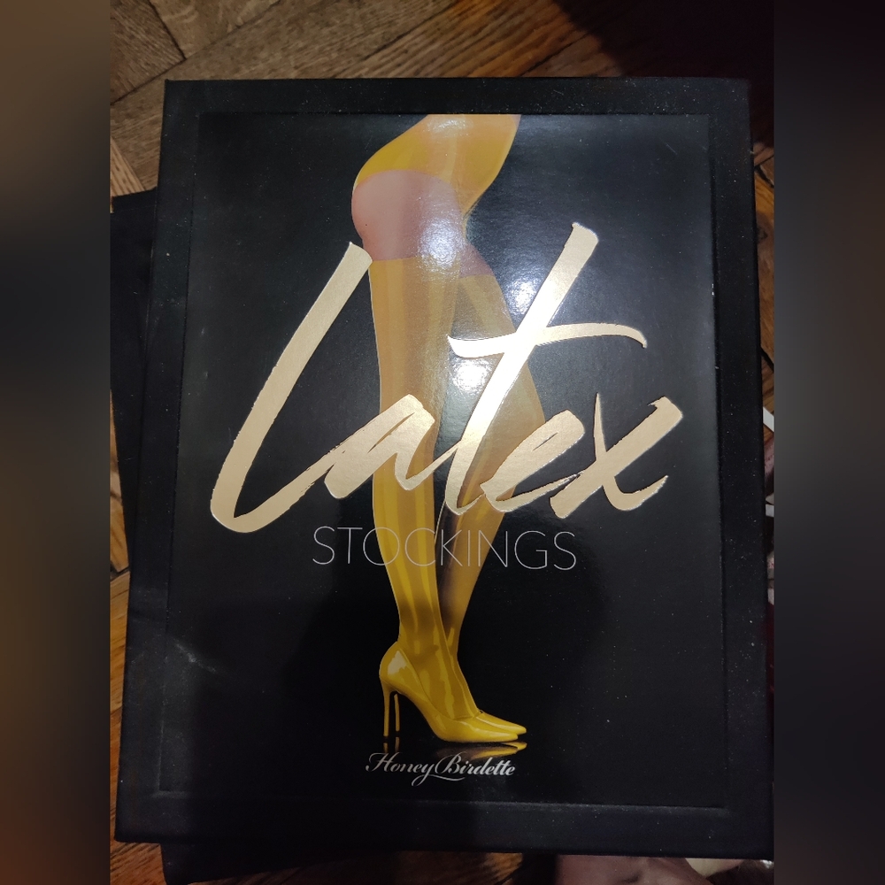 Honey Birdette Yellow Latex Stockings Small